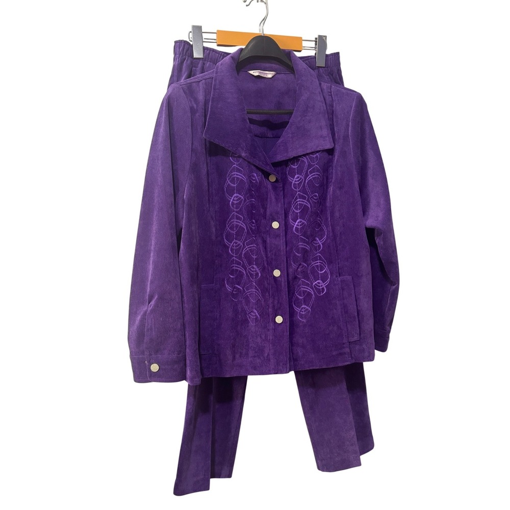 Allison Daley‎ Alia Petite Purple Corduroy Embroidered Jacket and Pants Set 10P